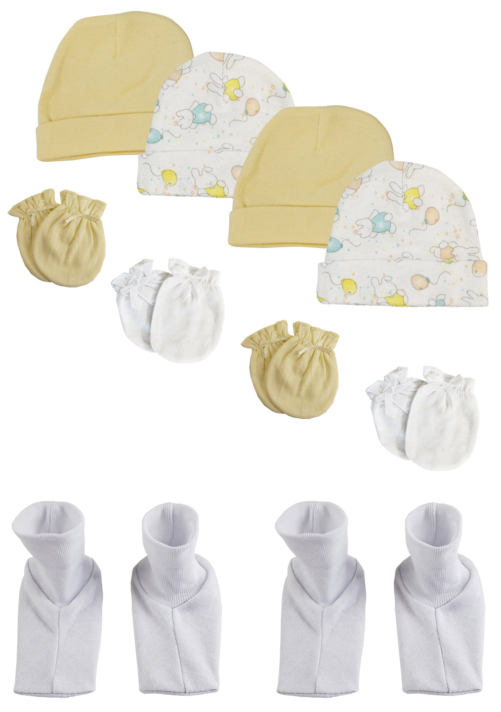 Baby Boy, Baby Girl, Unisex Infant Caps, Booties and Mittens (Pack of 10) NC_0284