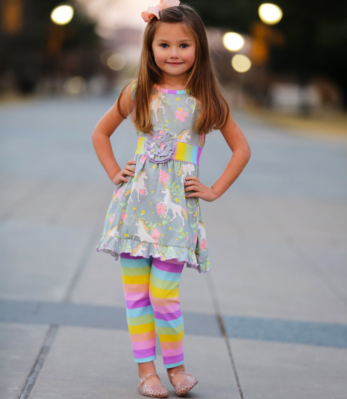 AnnLoren Big Girls Unicorns Rainbow Dress Leggings Boutique Clothing Set