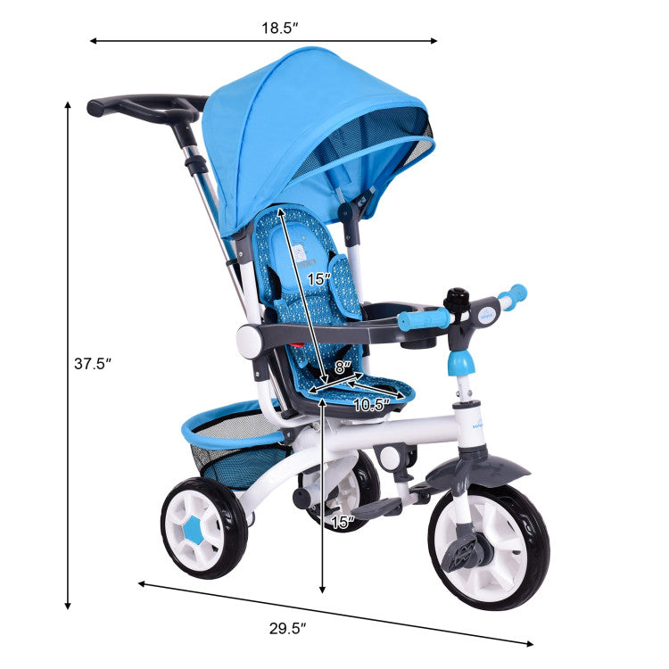 4-in-1 Detachable Baby Stroller Tricycle with Round Canopy