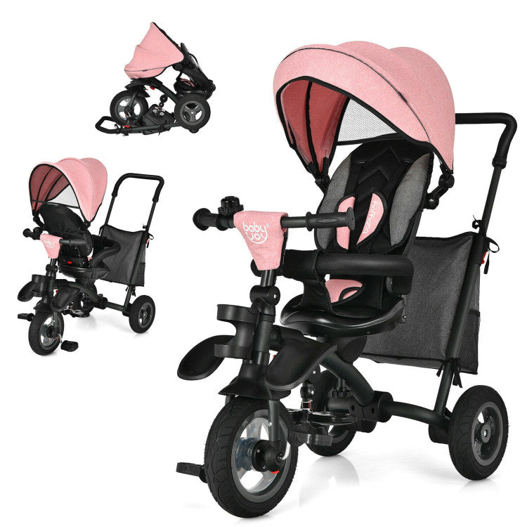 7-In-1 Baby Folding Tricycle Stroller with Rotatable Seat