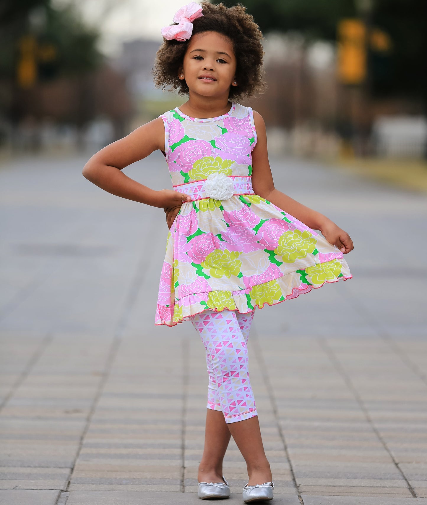 Girls Toddler Boutique Bouquet Spring Floral Dress & Capri Legging Party Outfit