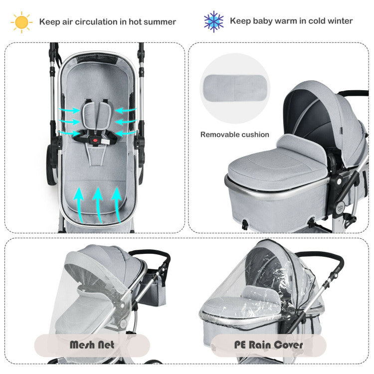 2-in-1 Foldable High Landscape Baby Stroller