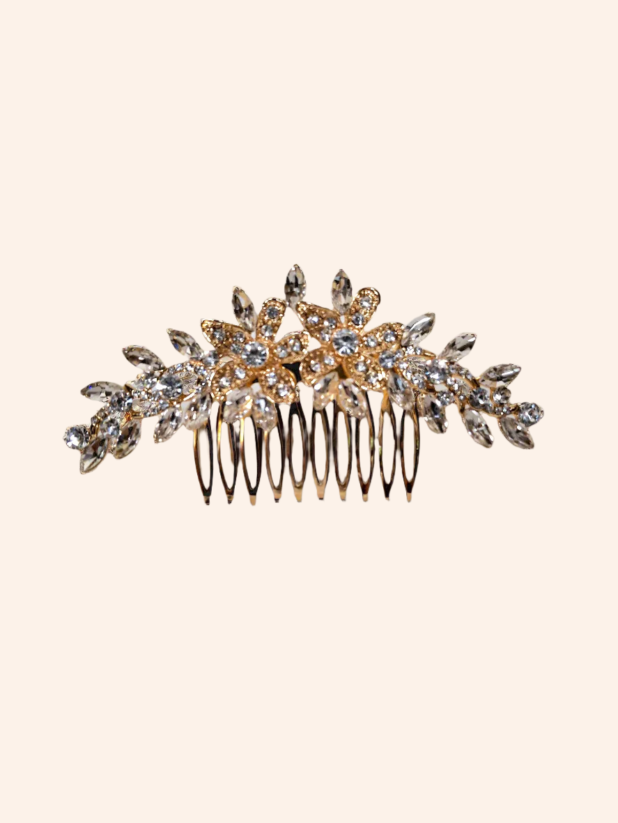 Calla Collection Hair Comb TR-41023 Intricate Cubic Zirconia CZ Flower Hair Comb