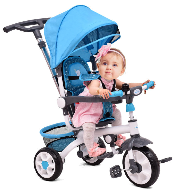 4-in-1 Detachable Baby Stroller Tricycle with Round Canopy