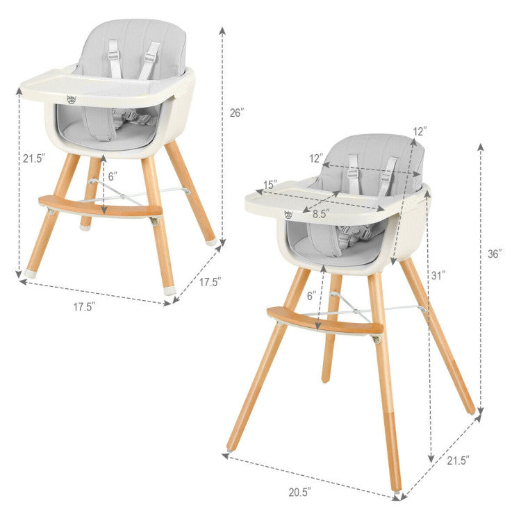 3-in-1 Convertible Wooden High Chair with Cushion