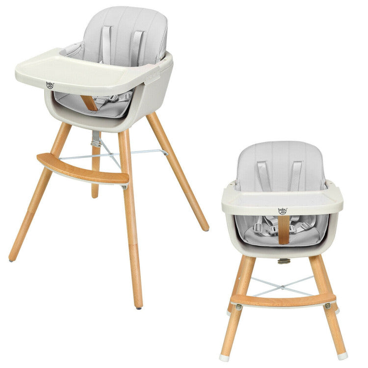 3-in-1 Convertible Wooden High Chair with Cushion