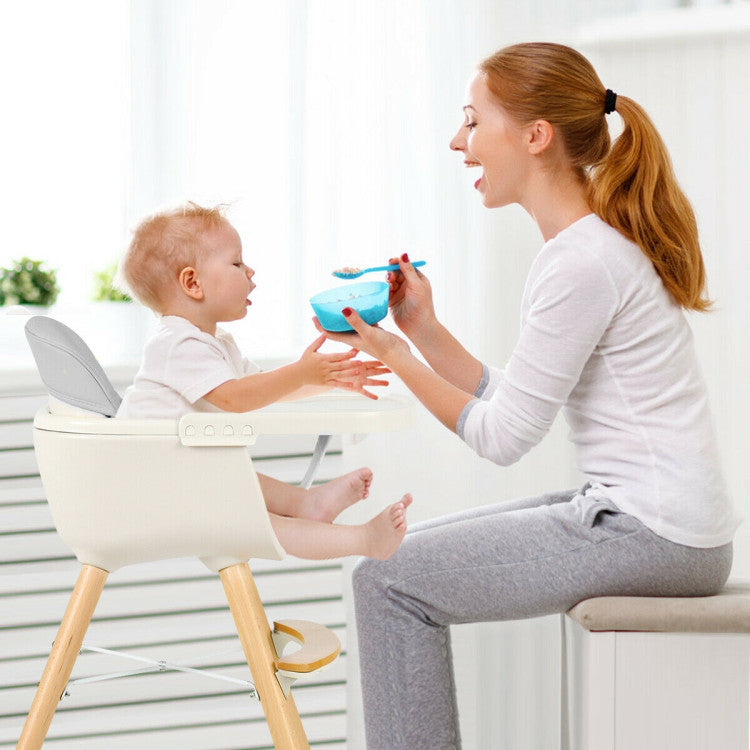 3-in-1 Convertible Wooden High Chair with Cushion