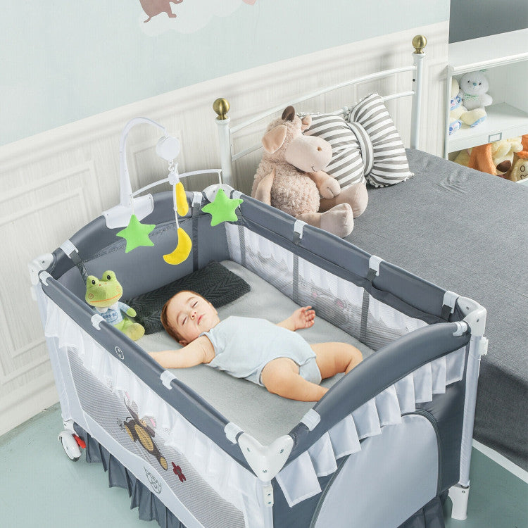 4-in-1 Portable Baby Playard with Carry Bag and Mosquito Net