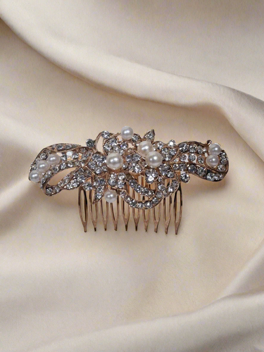 Calla Collection Hair Comb TR-40506 Refined Luxurious Pearl Hair Comb
