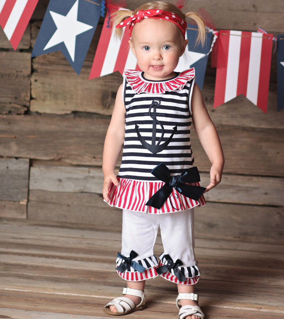 AnnLoren Girls Boutique Patriotic Sailor Outfit Tunic and Capri Leggings
