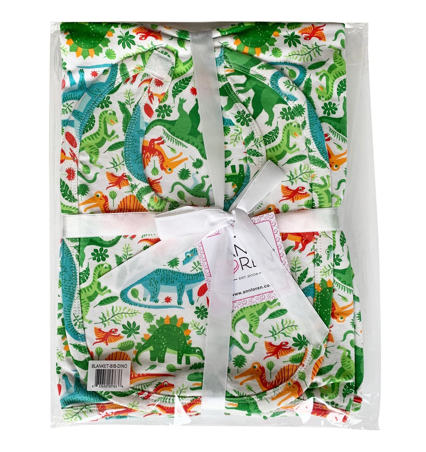 AnnLoren Baby Toddler Boy Dinosaur Blanket & Bib Gift Set 2 pc Knit Cotton