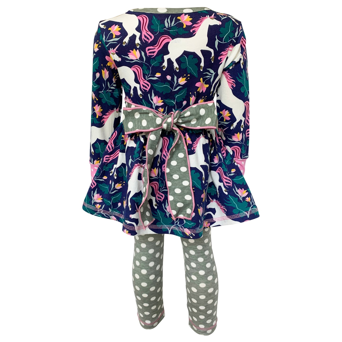 AnnLoren Baby Big Girls Original Unicorn Polka Dot Cotton Winter Dress Leggings Set sz 2/3T-9/10