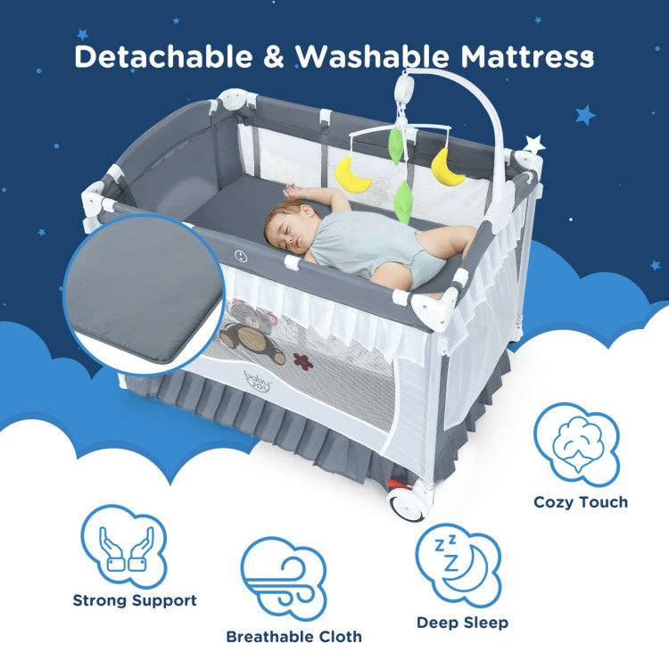 4-in-1 Portable Baby Playard with Carry Bag and Mosquito Net