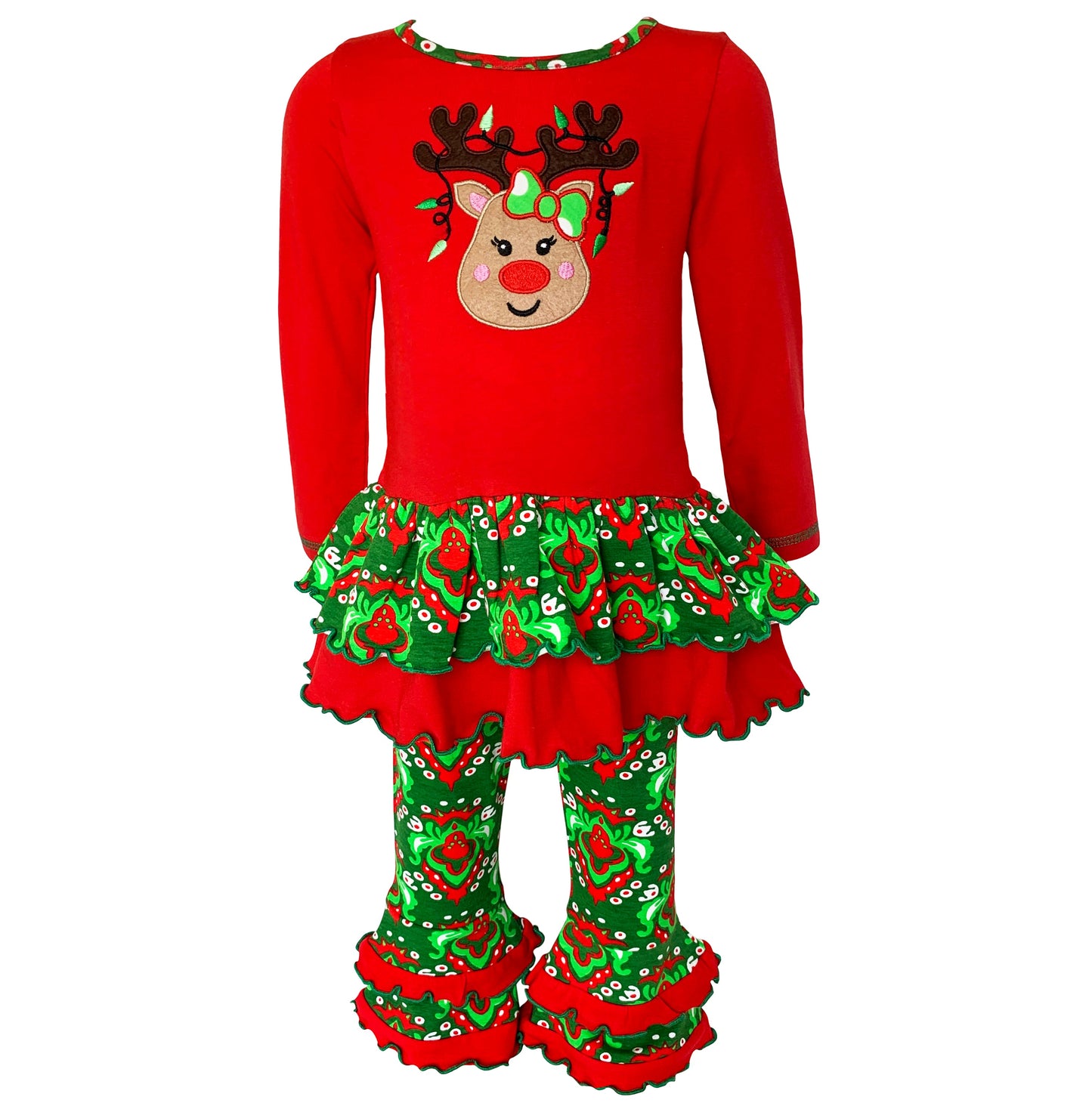 AnnLoren Girls Boutique Winter Holiday Rudolph Reindeer Tunic and Legging Set