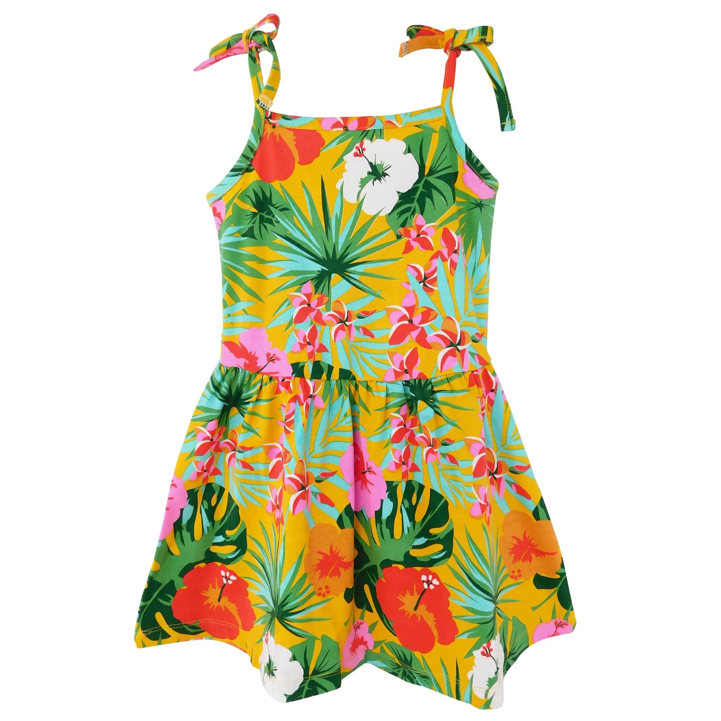 AnnLoren Big Little Girls Hawaiian Hibiscus Floral Tropical Kids Swing Dress Summer Children's Wear