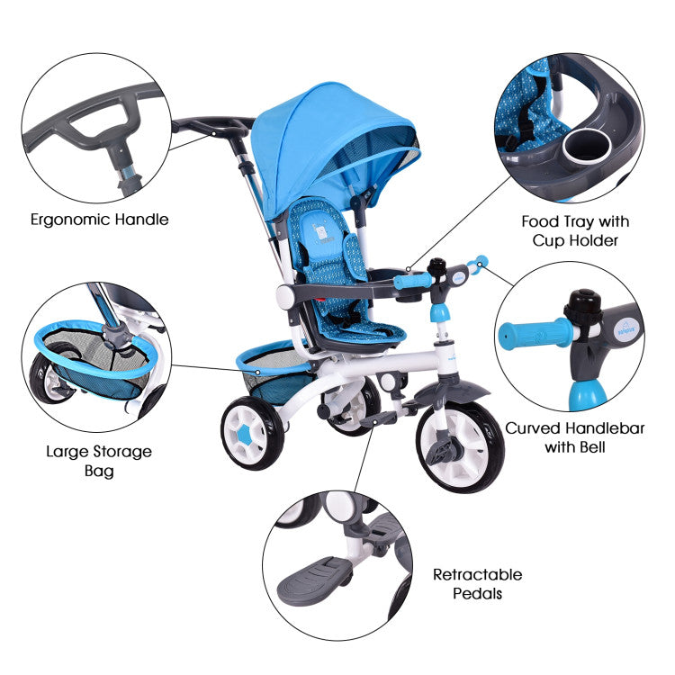 4-in-1 Detachable Baby Stroller Tricycle with Round Canopy