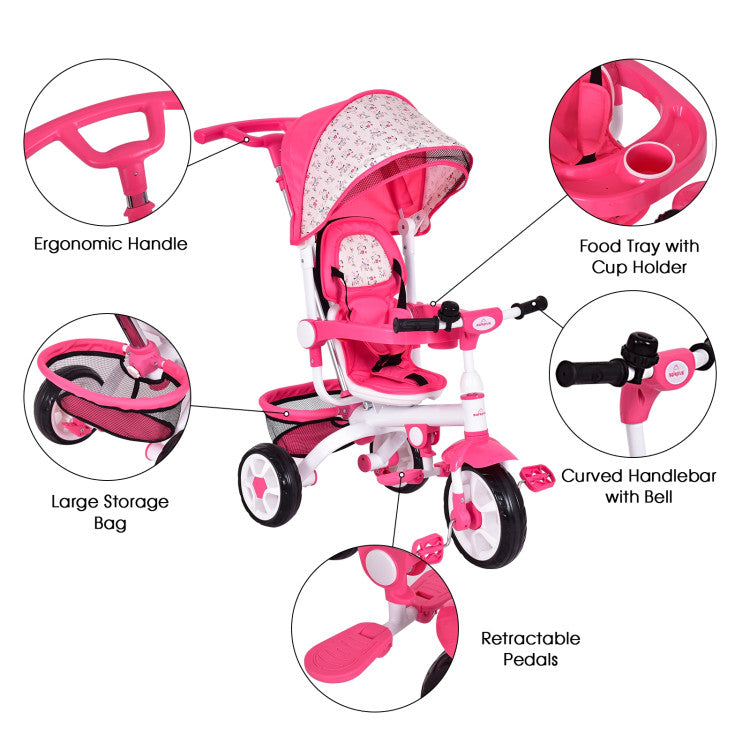 4-in-1 Detachable Baby Stroller Tricycle with Round Canopy