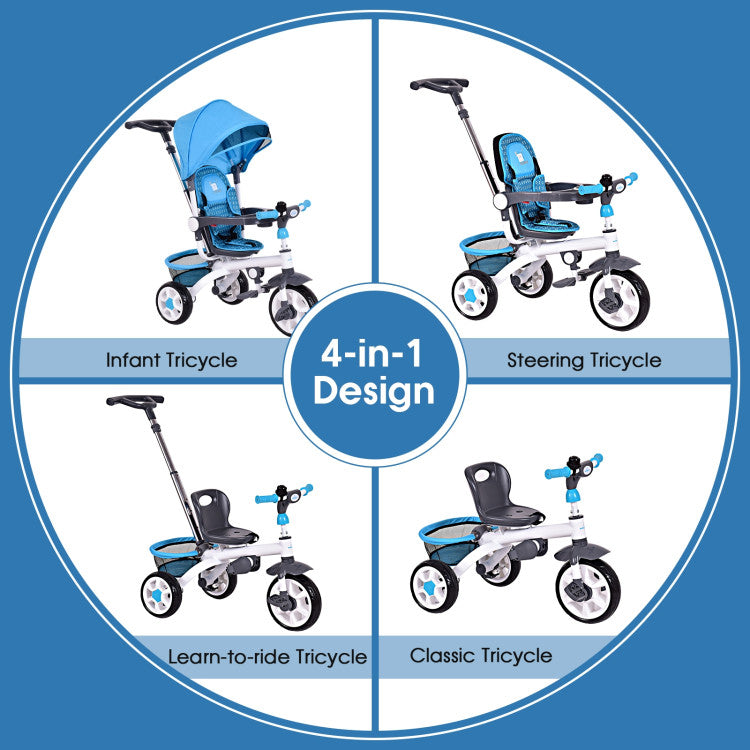 4-in-1 Detachable Baby Stroller Tricycle with Round Canopy