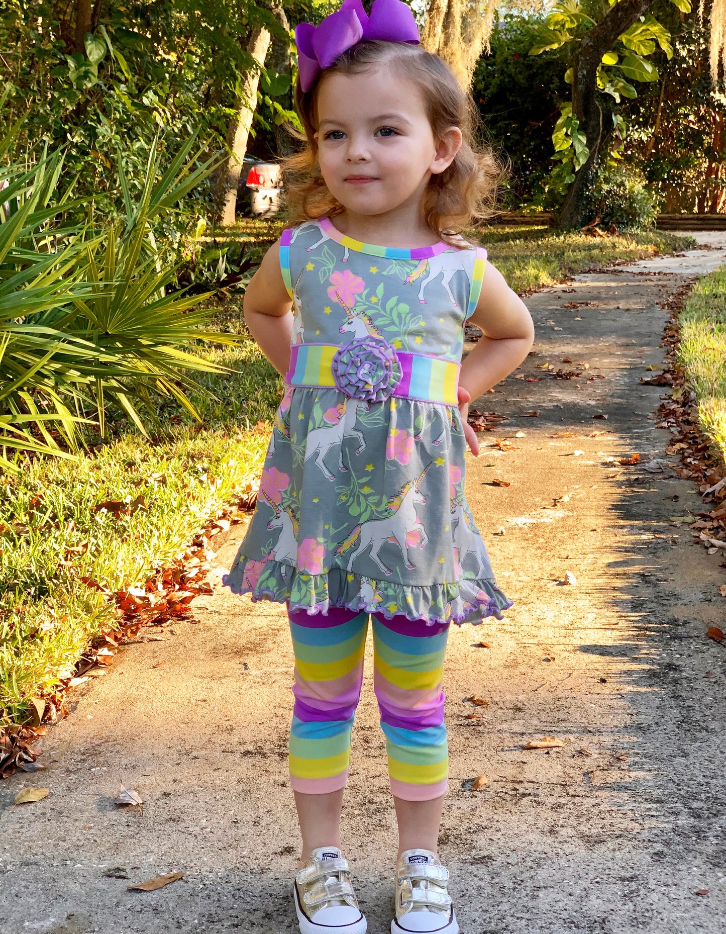 AnnLoren Big Girls Unicorns Rainbow Dress Leggings Boutique Clothing Set