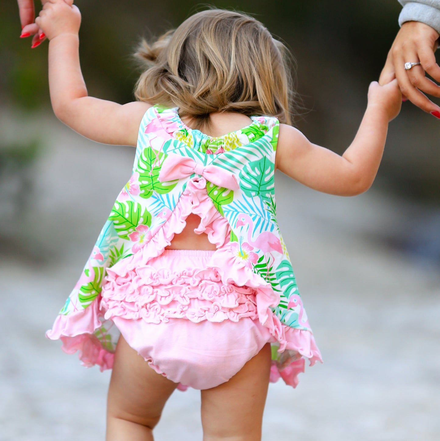 AnnLoren Baby/Toddler Girls Open Back Swing Tank Top with Bow Tropical Design