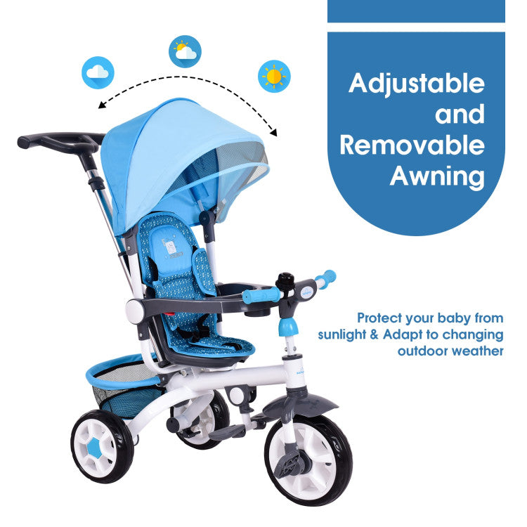 4-in-1 Detachable Baby Stroller Tricycle with Round Canopy