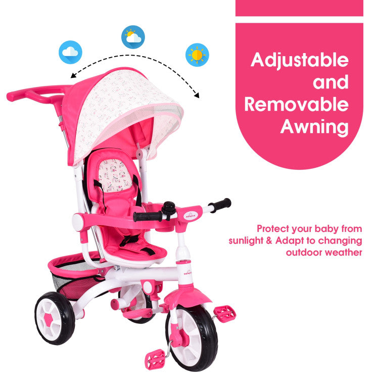 4-in-1 Detachable Baby Stroller Tricycle with Round Canopy