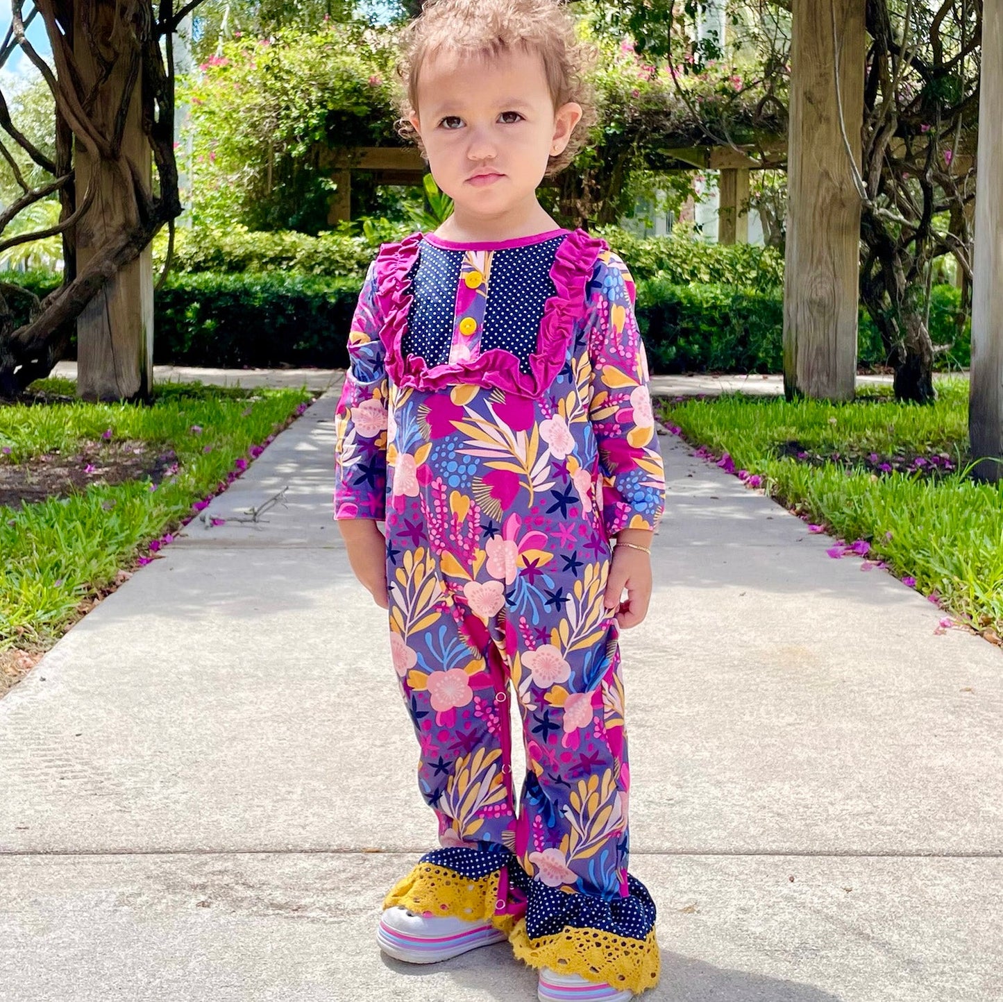 Fall Plum Floral Baby Girls Dress Up Ruffle Long Sleeve Romper