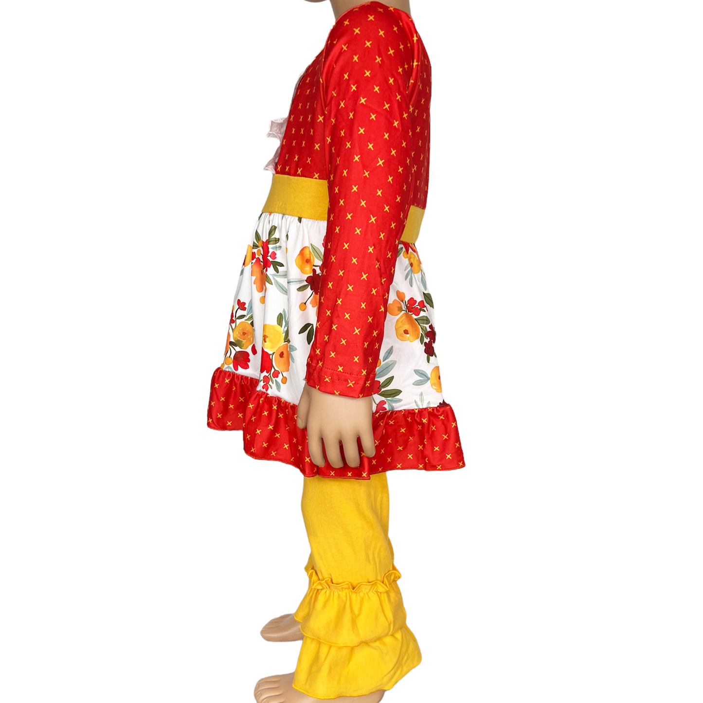 Boutique Girls Boutique Fall Floral Eyelet Tunic & Mustard Ruffle Pants Set