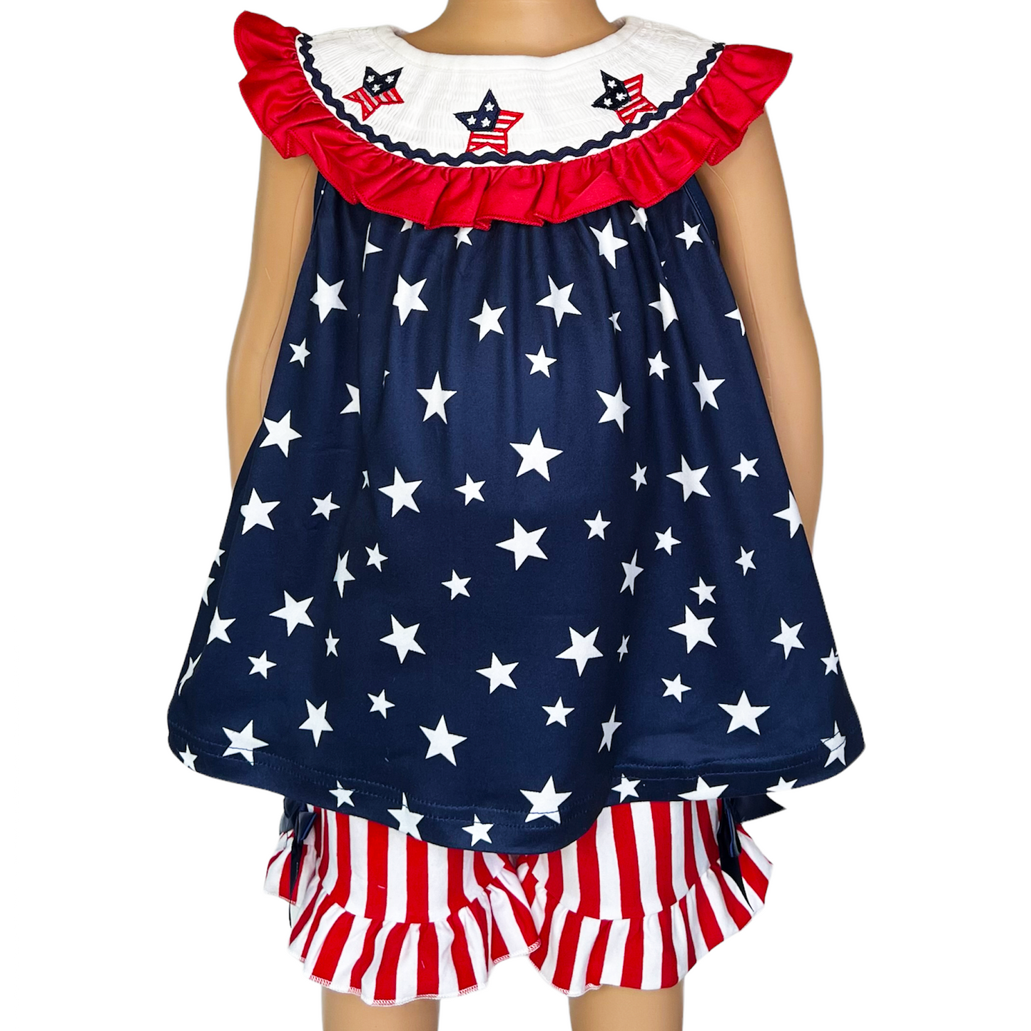 Girls 4th of July Smocked Patriotic Tunic & Shorts Outfit