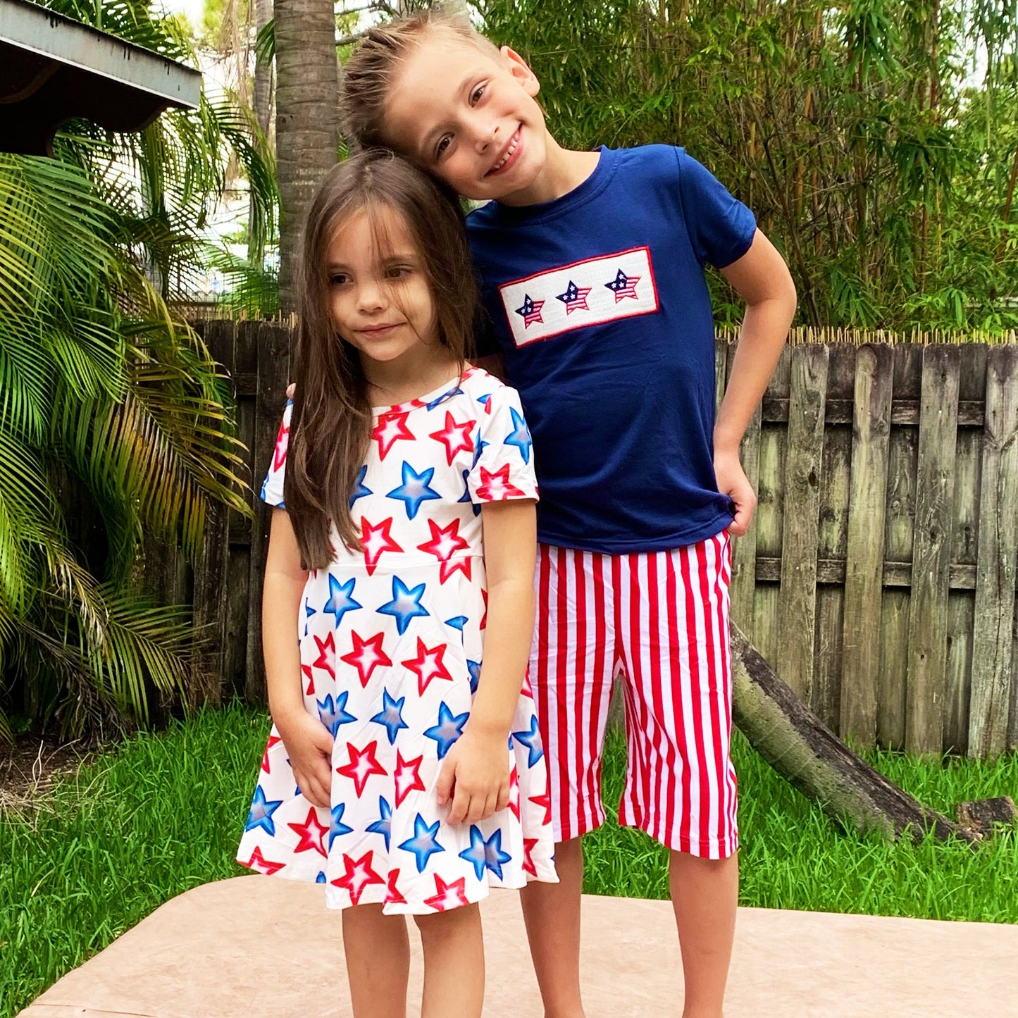 Boys 4th of July American Flag Blue T shirt & Red Striped Shorts