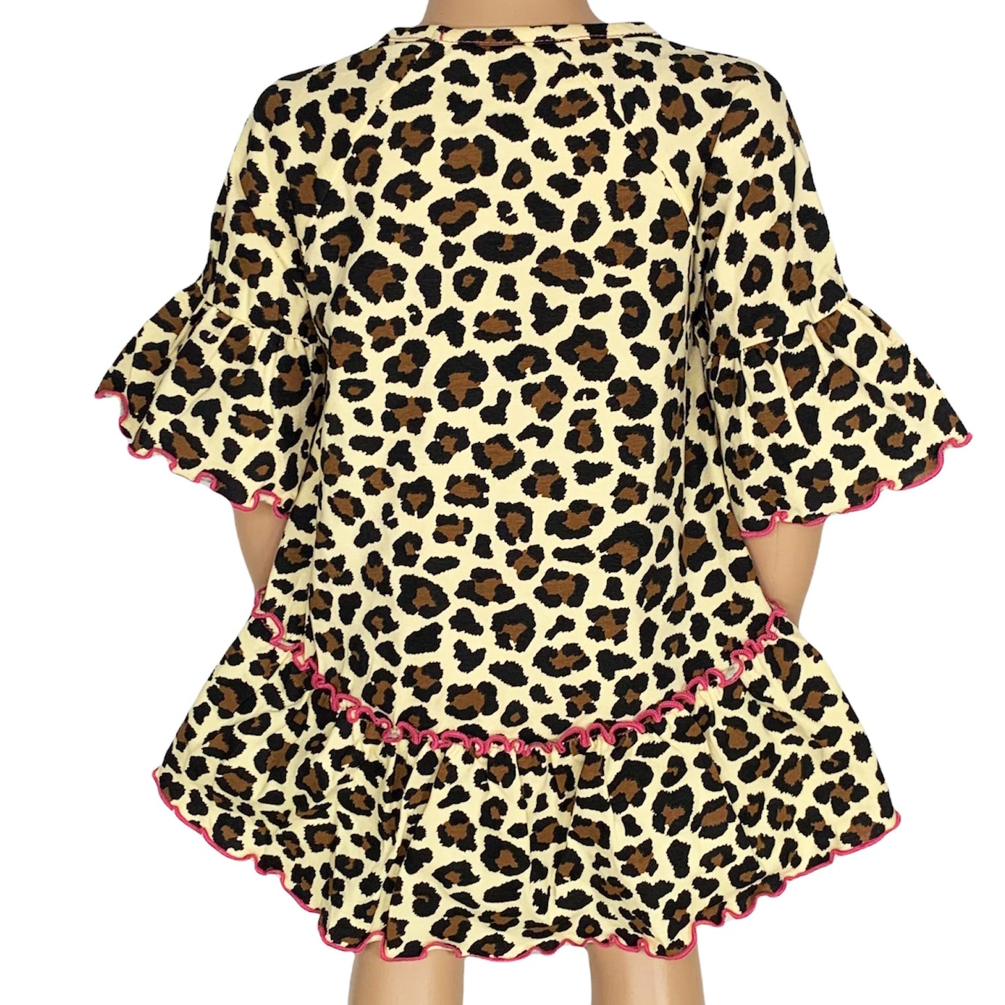 AnnLoren Little & Big Girls 3/4 Angel Sleeve Leopard Cotton Knit Ruffle Shirt