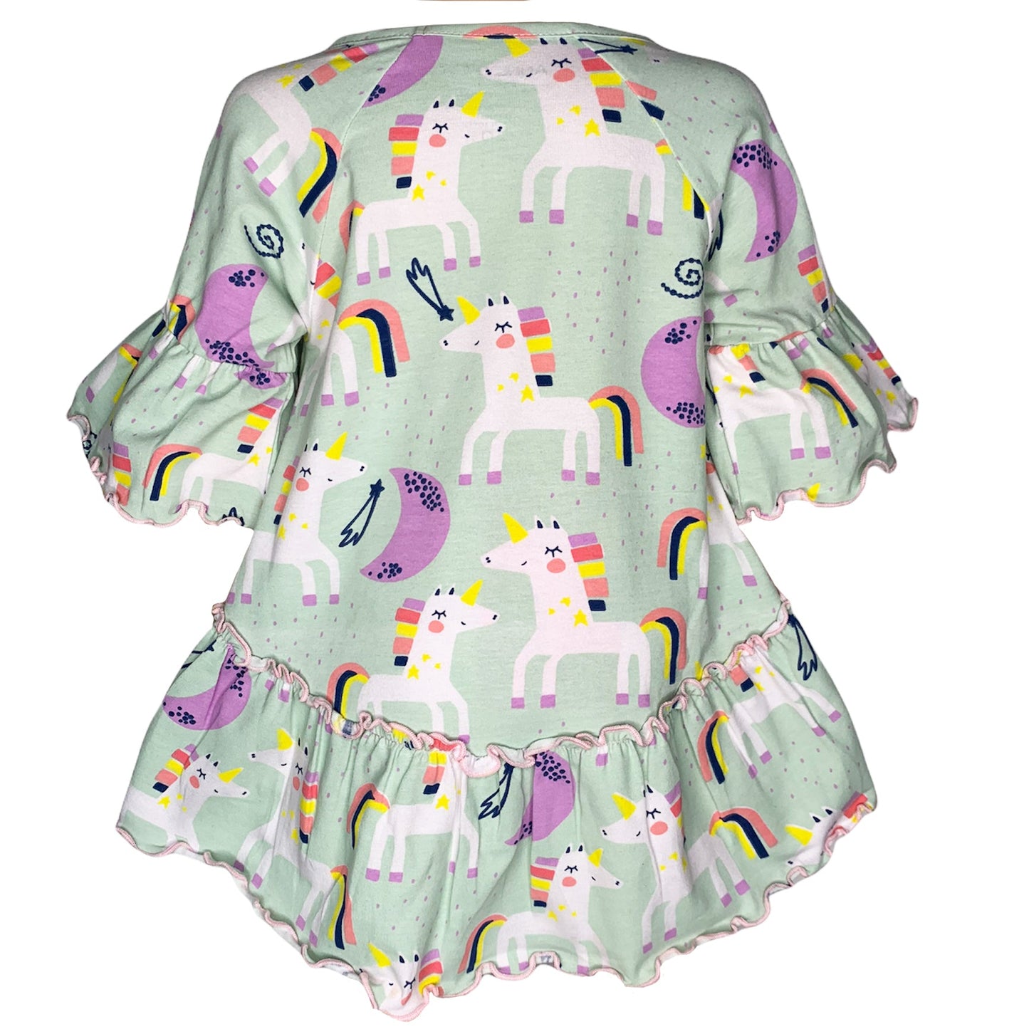 AnnLoren Little & Big Girls 3/4 Angel Sleeve Unicorn Cotton Knit Ruffle Shirt