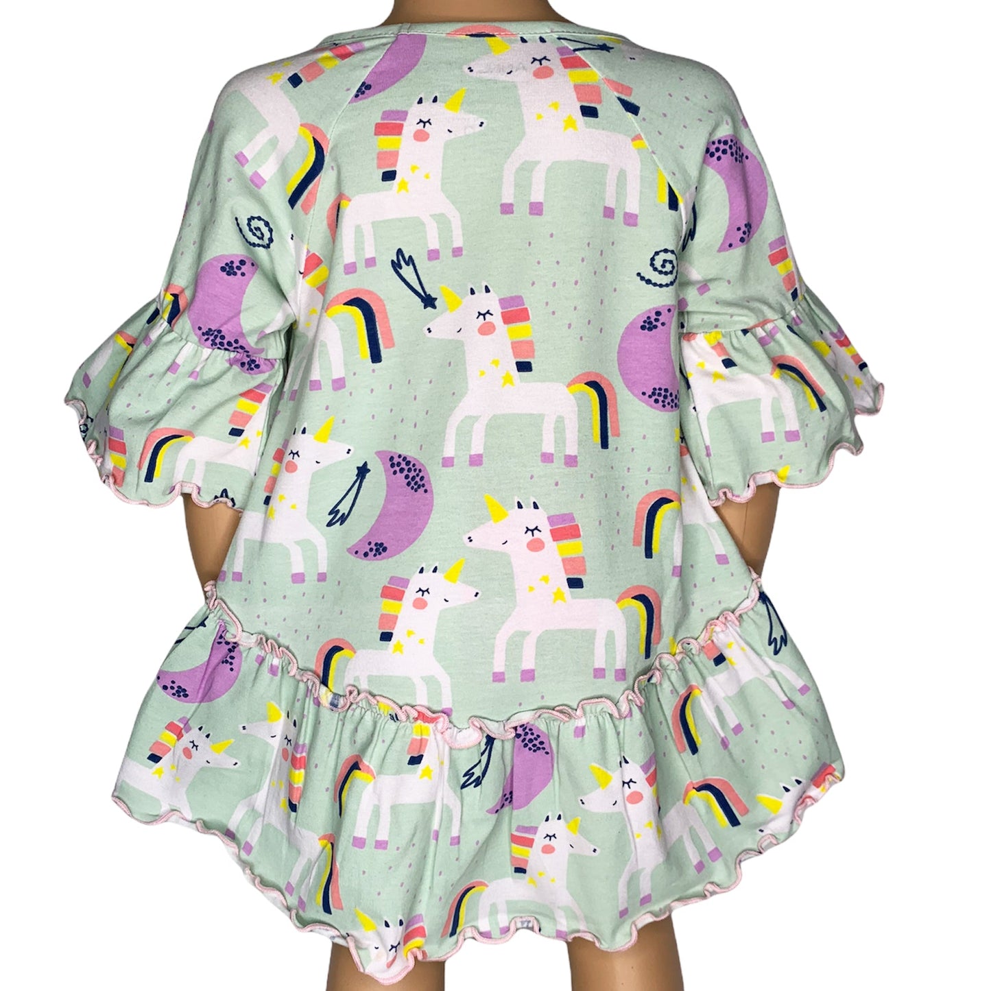 AnnLoren Little & Big Girls 3/4 Angel Sleeve Unicorn Cotton Knit Ruffle Shirt