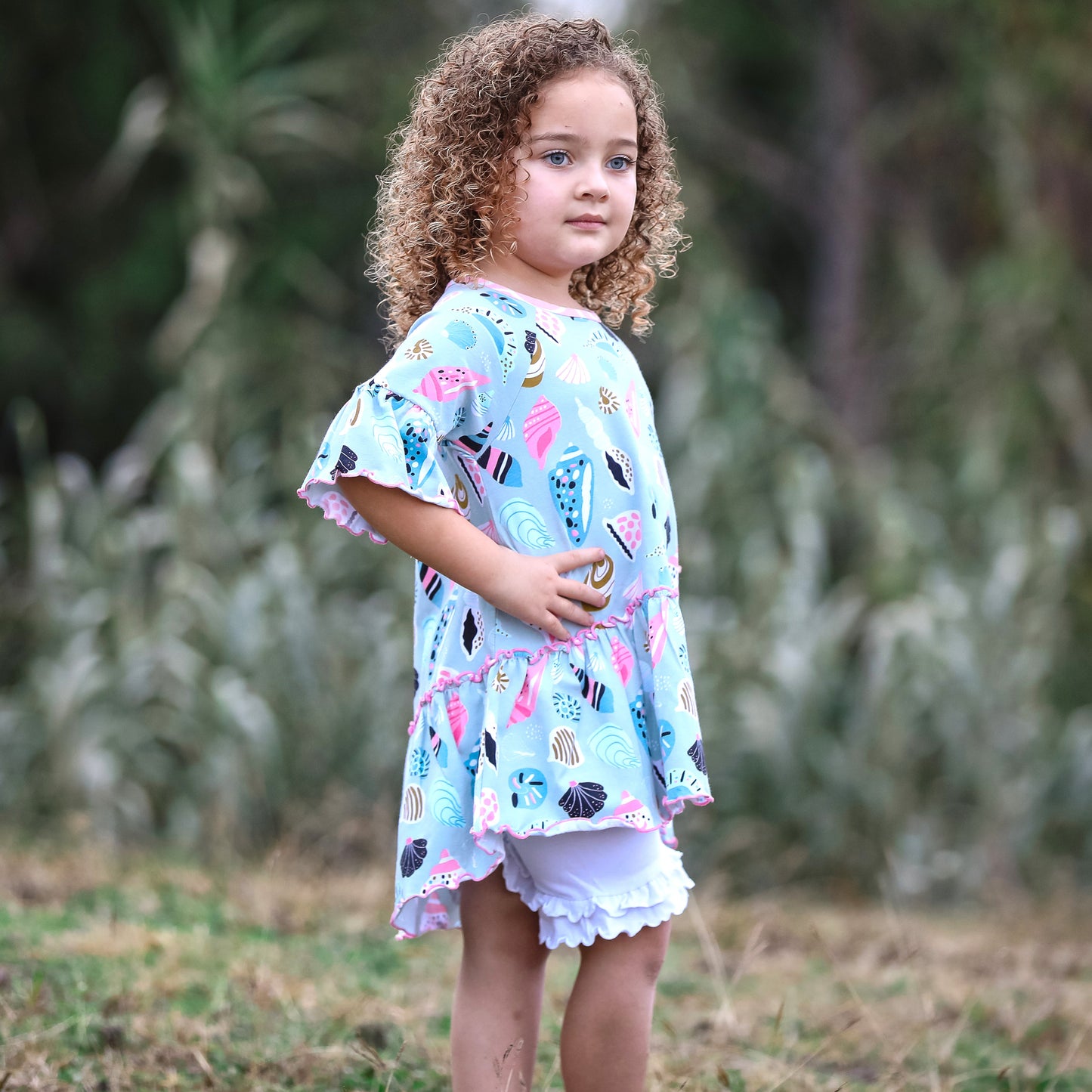 AnnLoren Girls Seashell 3/4 Angel Sleeve Cotton Knit Shirt