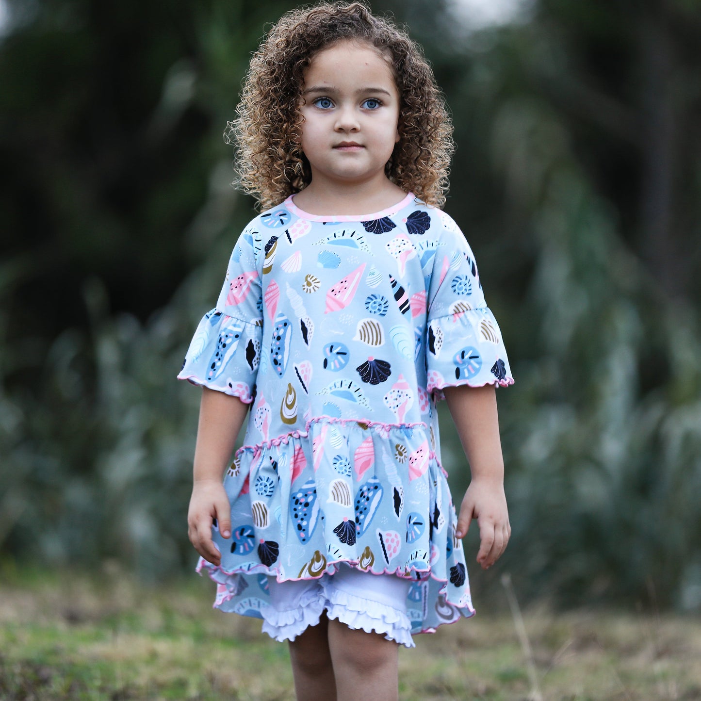 AnnLoren Girls Seashell 3/4 Angel Sleeve Cotton Knit Shirt