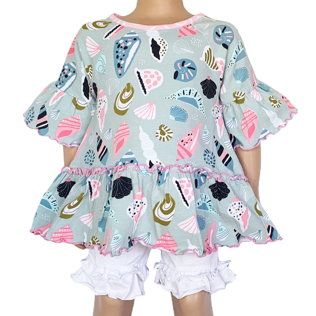 AnnLoren Girls Seashell 3/4 Angel Sleeve Cotton Knit Shirt
