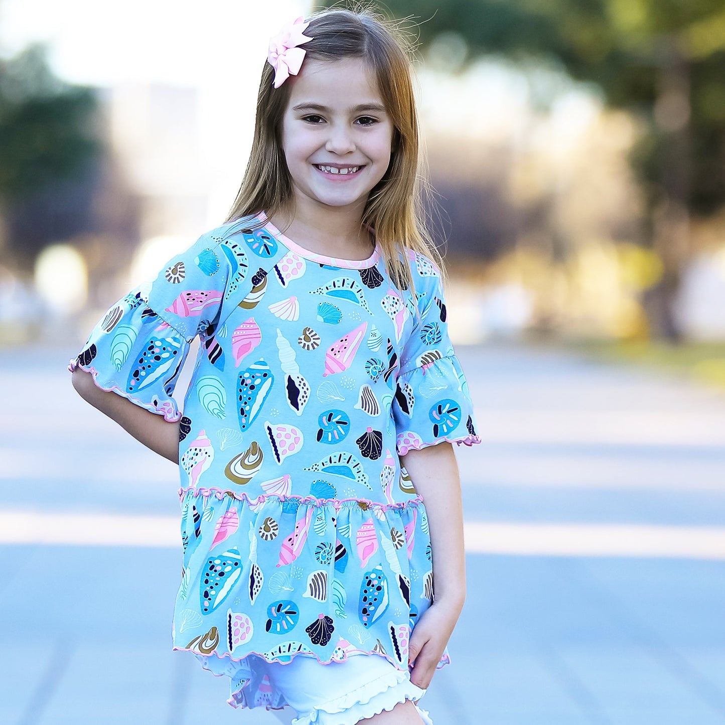 AnnLoren Girls Seashell 3/4 Angel Sleeve Cotton Knit Shirt