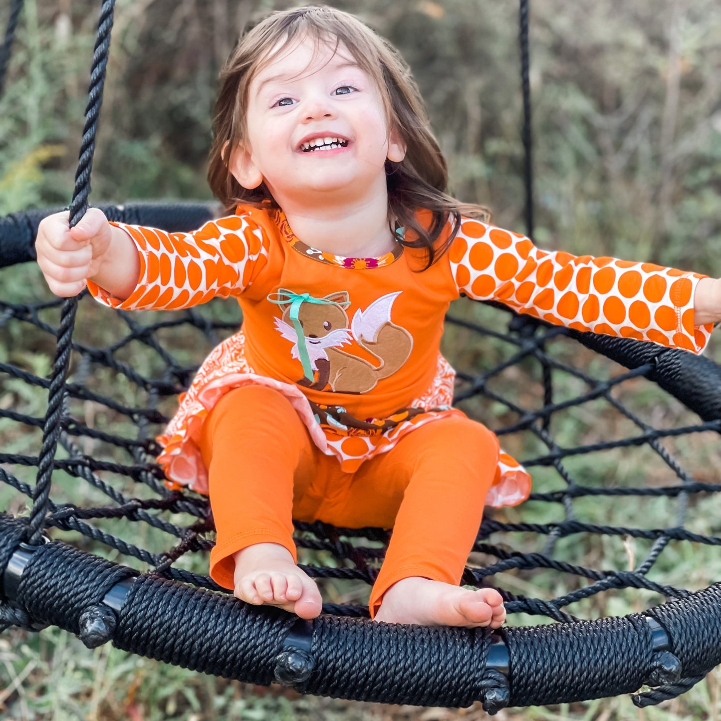 AnnLoren Big Little Girls Fall Foxy Floral Forest Friends Dress & Leggings