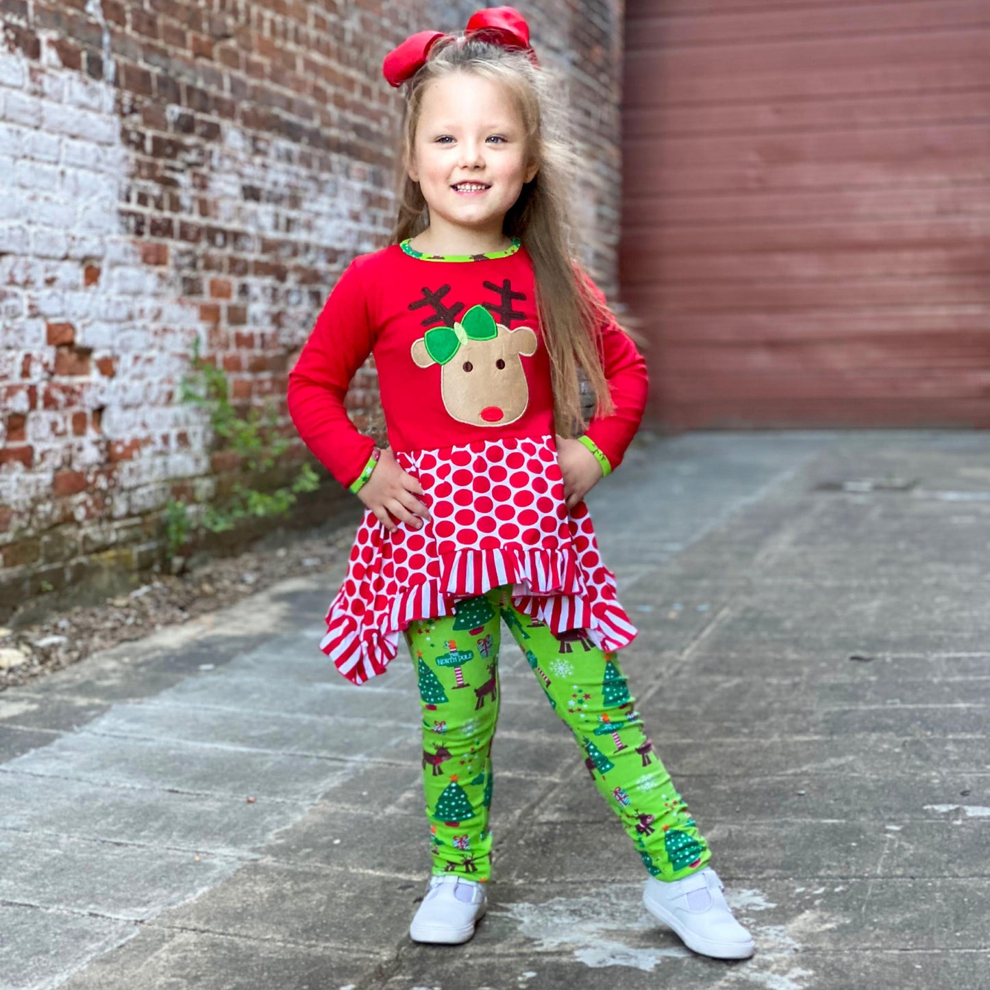 AnnLoren Girls Christmas Reindeer Tunic and Holiday Legging Set