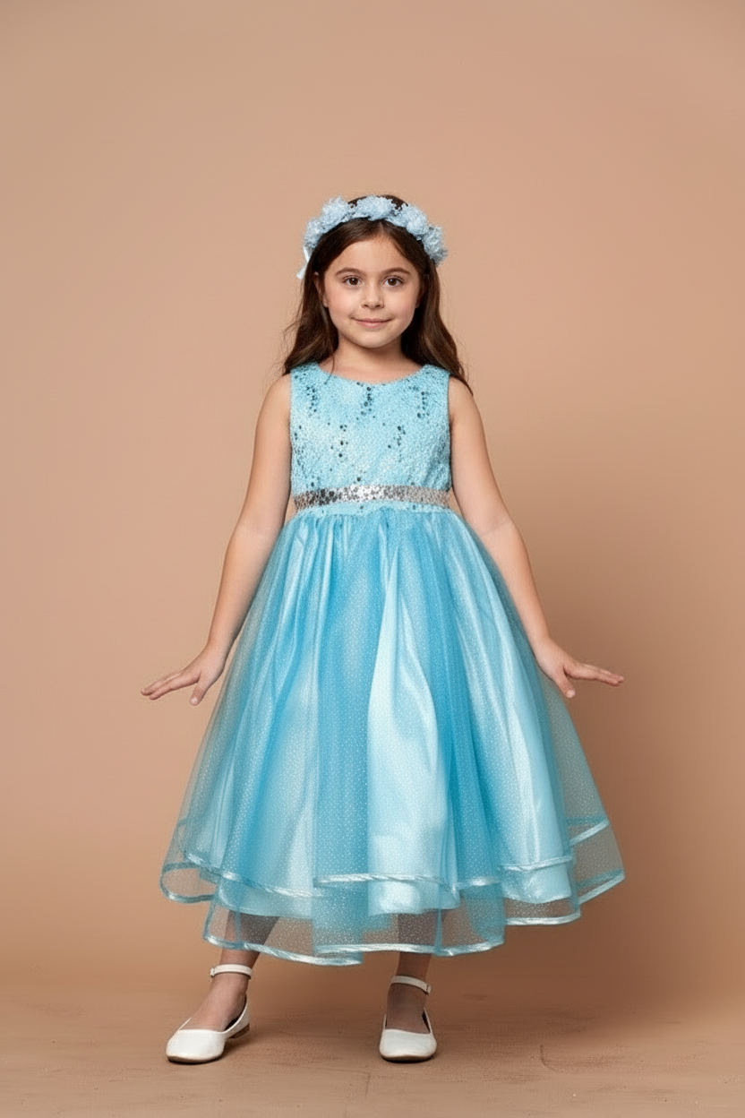 Bouncy tulle skirt floating gracefully down to a classic sweeping hemline on the Calla Collection D-813 party dress
