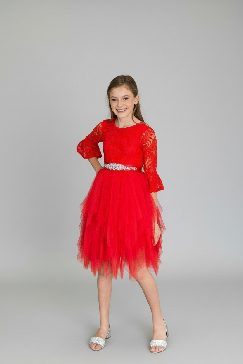 Floating tulle layers creating a magical fairy princess silhouette on the Calla Collection D-708 garment