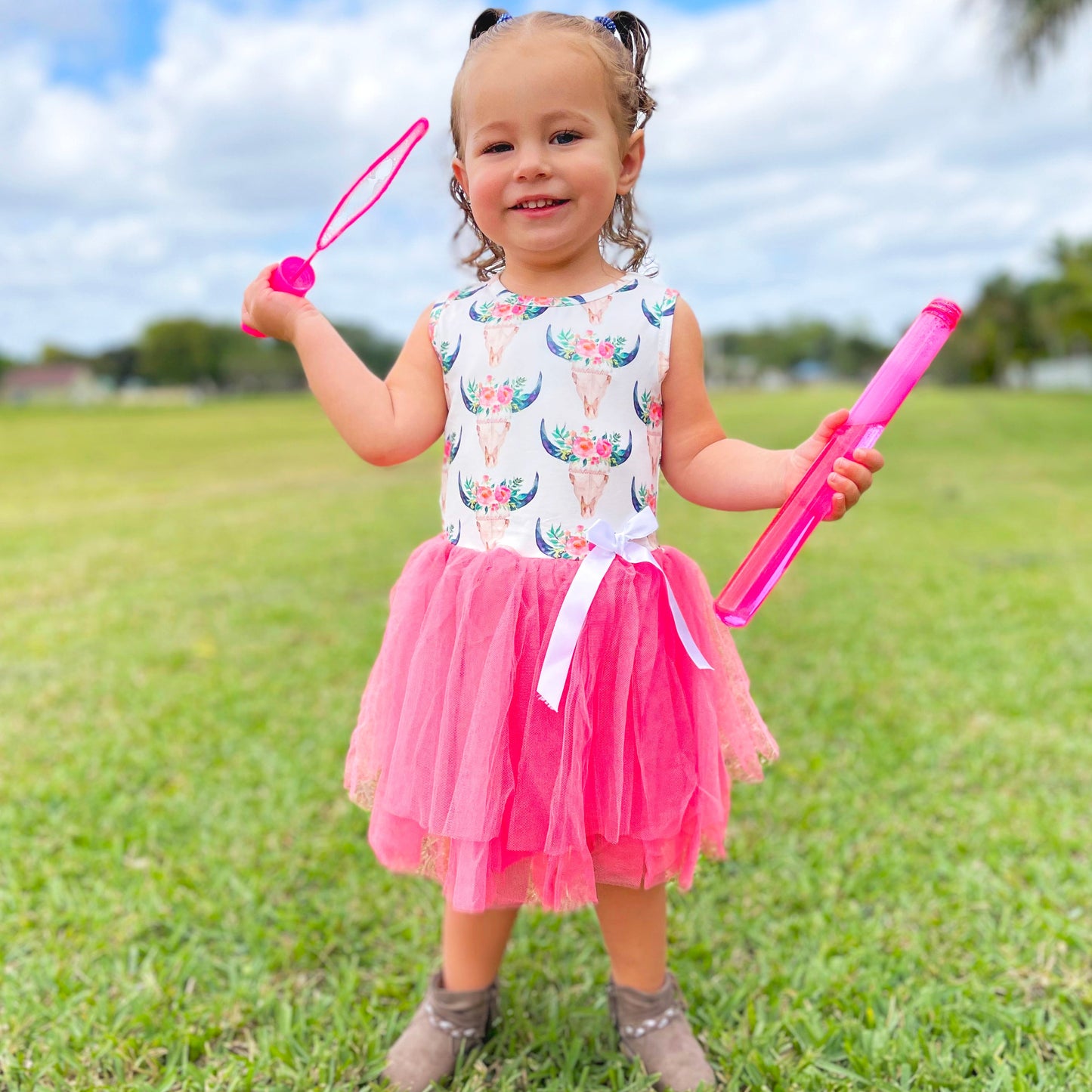Girls South Western Pink Rose PinkTulle Party Dress Fit and Flare