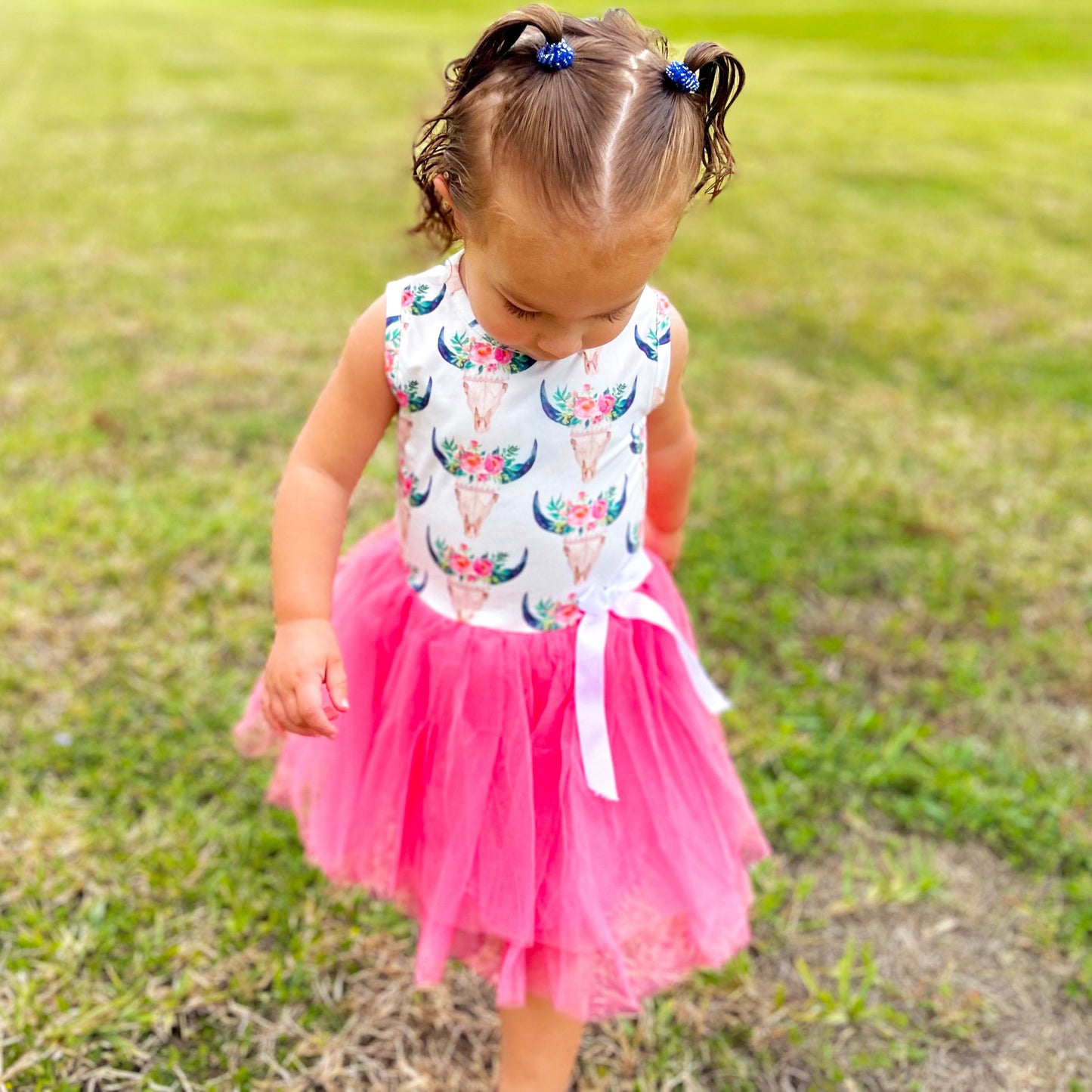 Girls South Western Pink Rose PinkTulle Party Dress Fit and Flare
