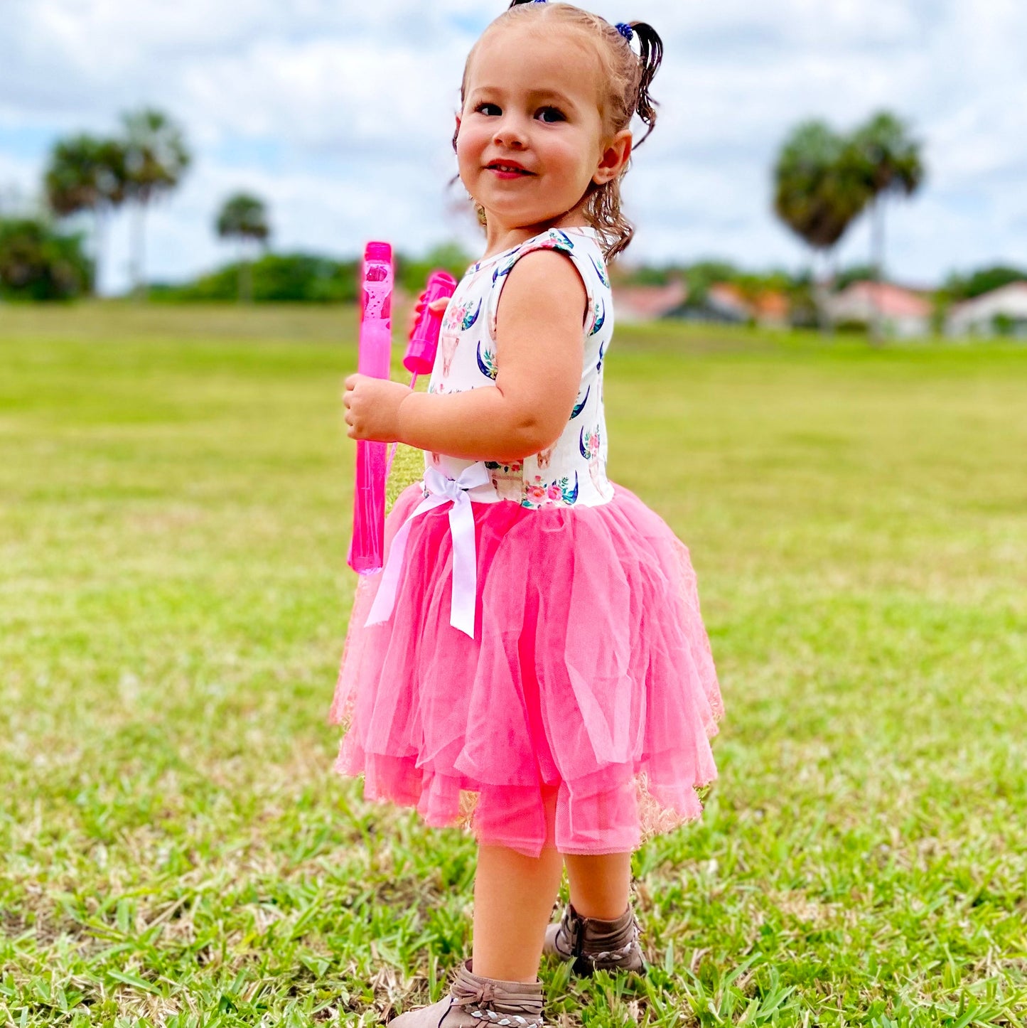 Girls South Western Pink Rose PinkTulle Party Dress Fit and Flare