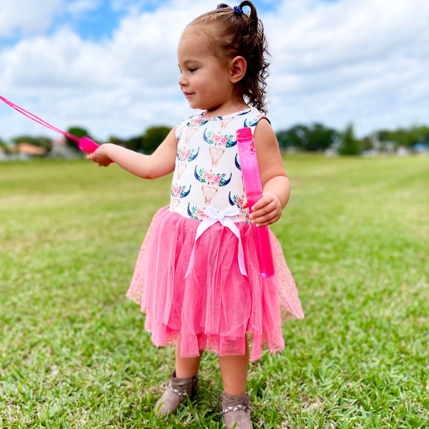 Girls South Western Pink Rose PinkTulle Party Dress Fit and Flare