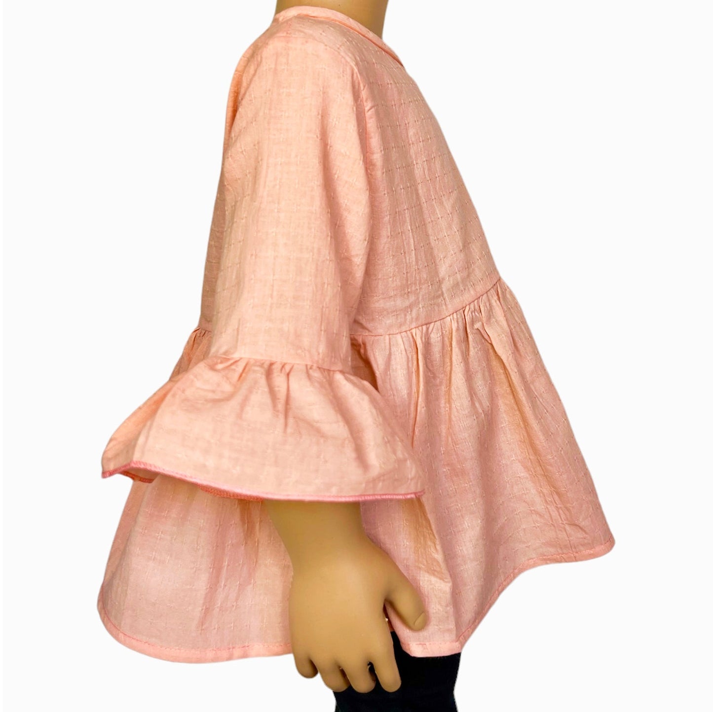 Girls Pink Cotton Ruffle Shirt 3/4 Sleeve Spring Seperates