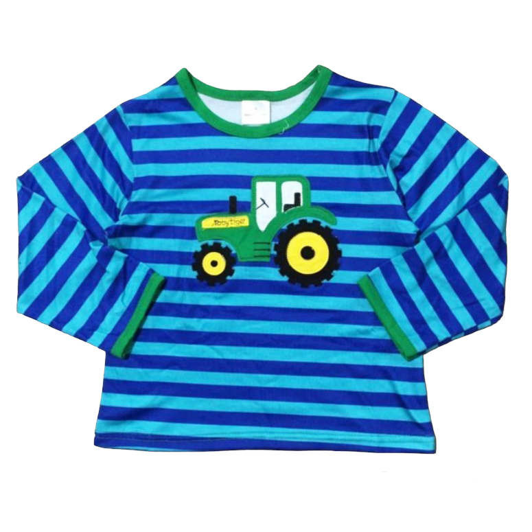Toddler & Big Boys Blue Stripe Long Sleeve Tractor T-Shirt