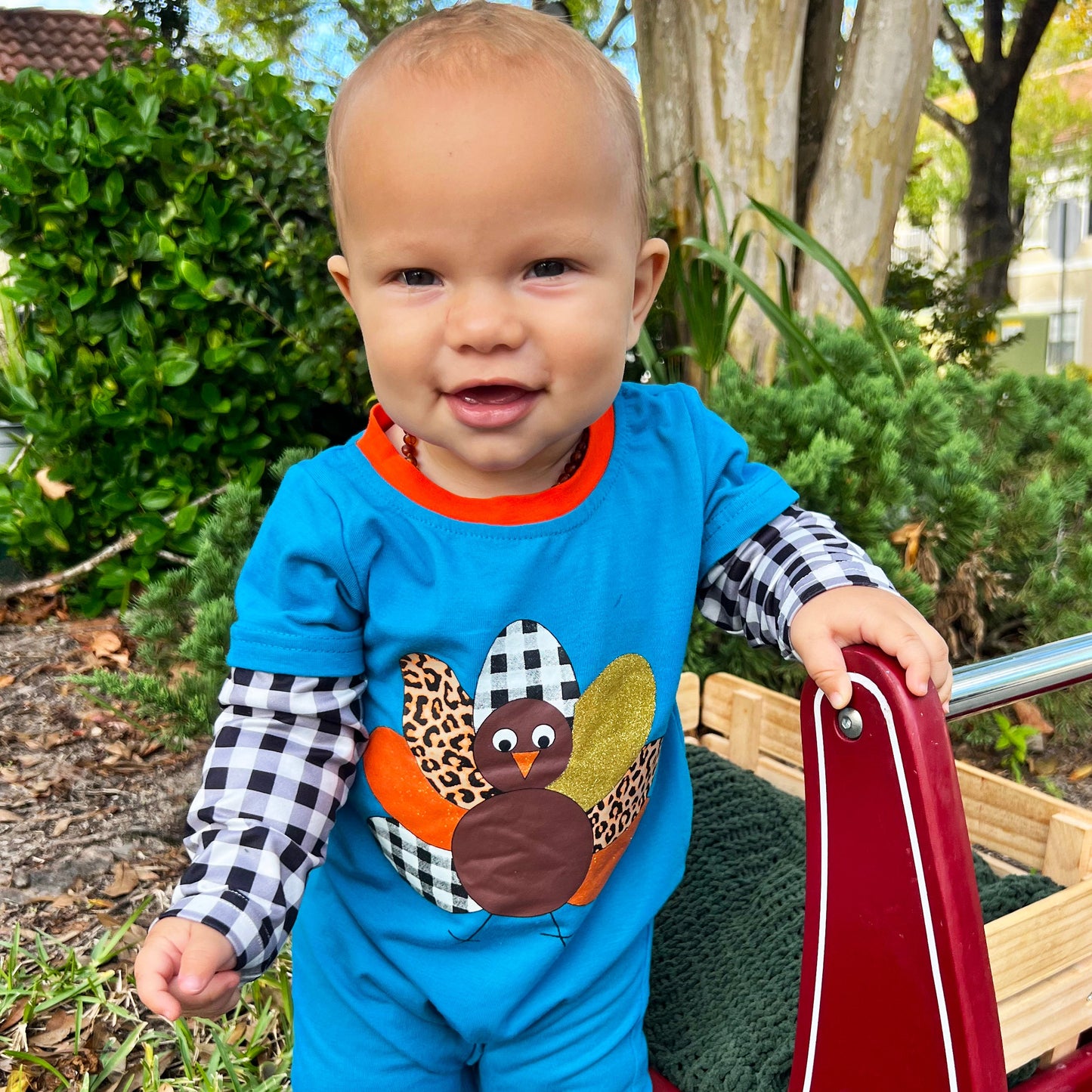 Boys Long Sleeve Thanksgiving Turkey Baby Toddler Romper