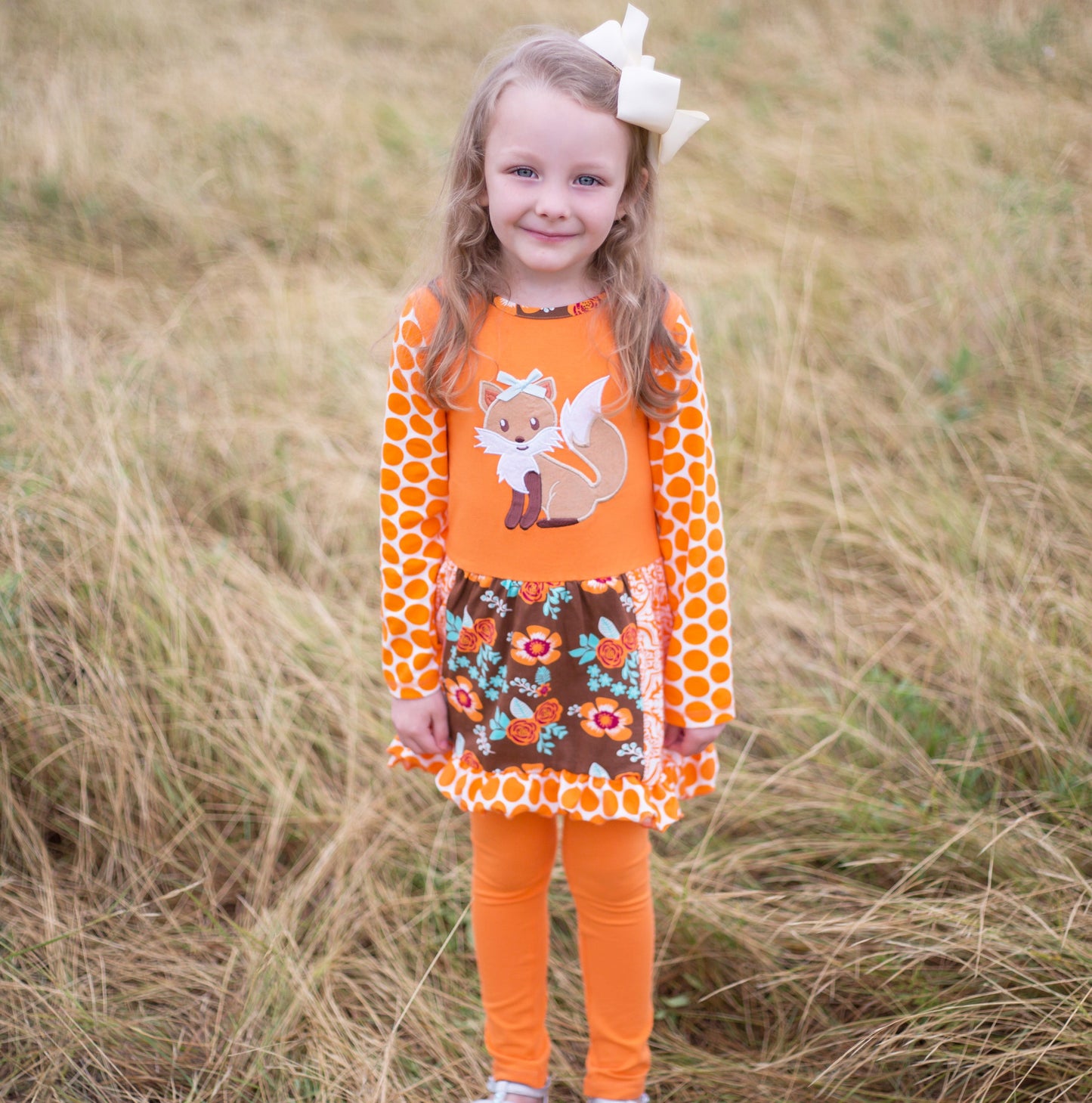 AnnLoren Big Little Girls Fall Foxy Floral Forest Friends Dress & Leggings