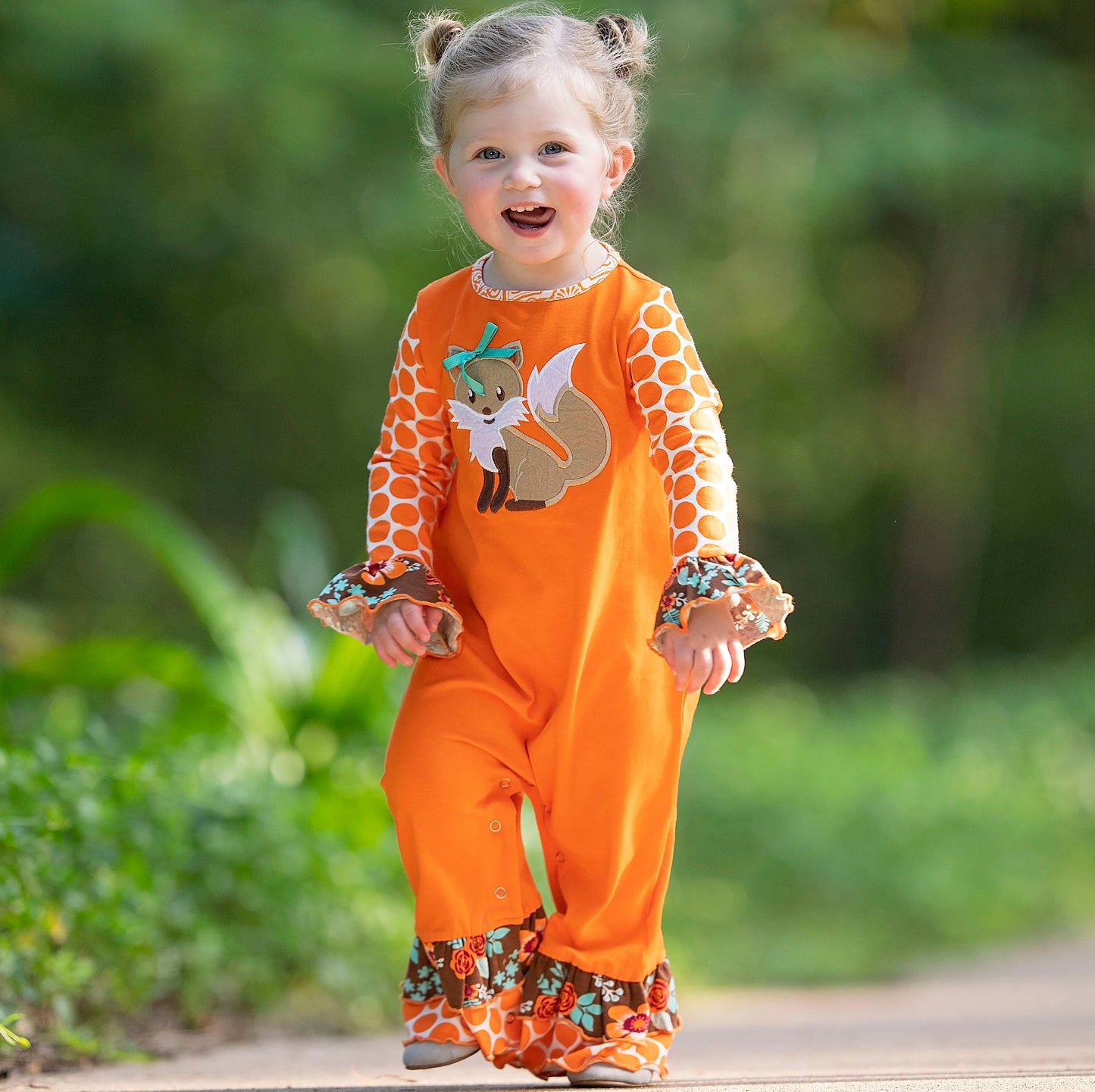 AnnLoren Girls Fall Fox Baby Toddler Romper Autumn Orange Jumpsuit